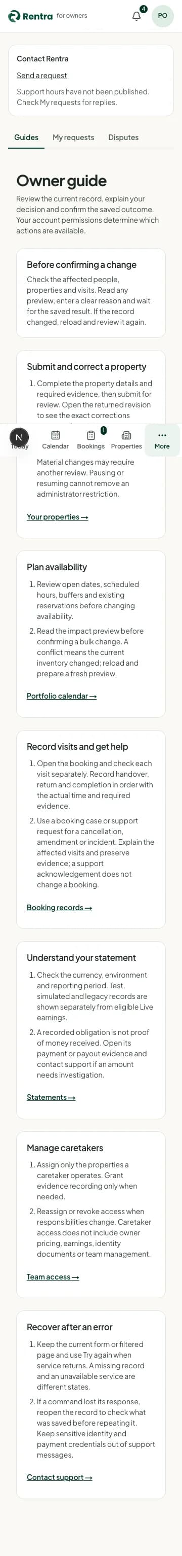 Rentra owner guidance at a mobile viewport
